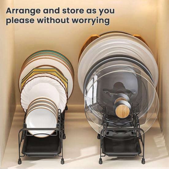 

Pull Out Dish Storage Rack Carbon Steel Plate Drain Stand Holder Kitchen Drawer Organizer for Dishes Lids Cutting Boards чорний