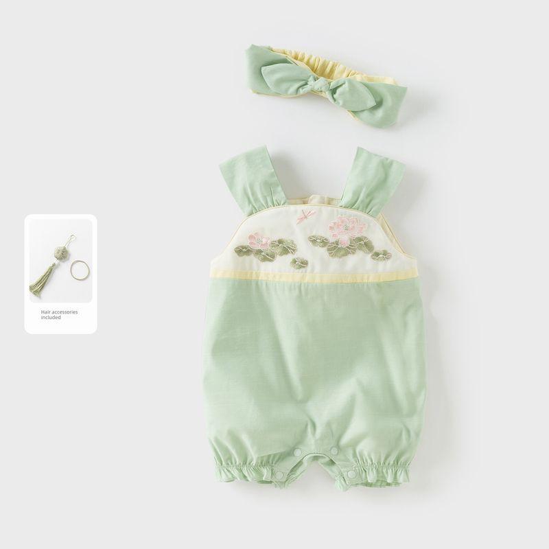 David Bella Newborn Romper 2026 Summer New Style Baby Girl Chinese Style Hanfu Short Romper Jumpsuit Gray Green [Ready in Stock] 59
