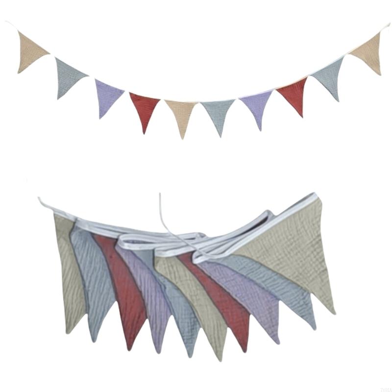 Kids Room Cotton Fabric Banners Decoration Breathable Pennant Chain Triangular Flags Bunting Garlands Wall Art Decors