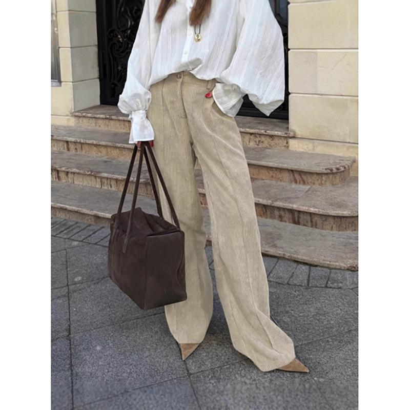 Pants Women's Corduroy Cotton Vintage Trousers High Waist Wide Leg Pants Autumn Winter New Fashion Chic Casual Trousers