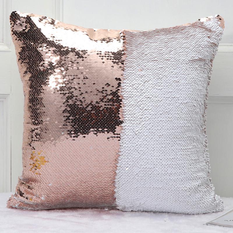 

16 Mermaid Magic Pillow Case Reversible Sequin Glitter Sofa Cover Cushion Champagne+White