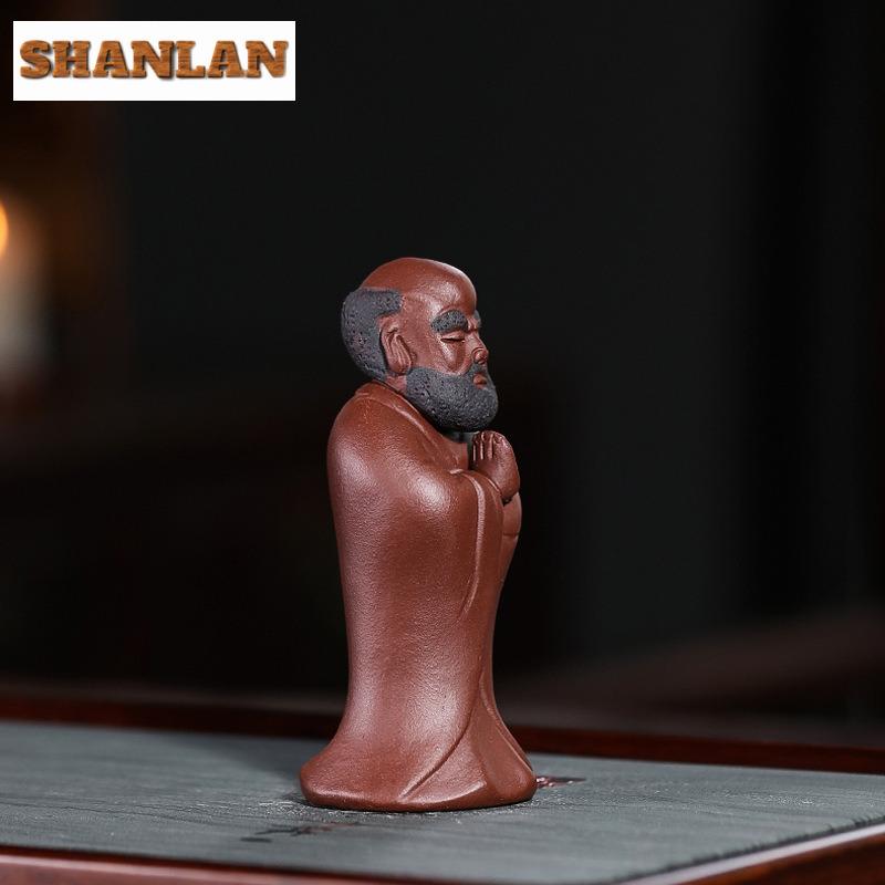 Purple Clay Tranquil Contemplation Bodhidharma Tea Pet Boutique Tea Sculpture Tea Figurine Play Toys Tea Zisha Statue Ornaments