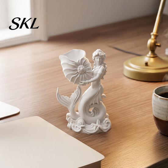 Decorative Shell Desktop Organizer 3D Printed Mermaid Conch Storage Ornament, Mini Hollow Tube Flowerpot, Creative for Home Office Decor European