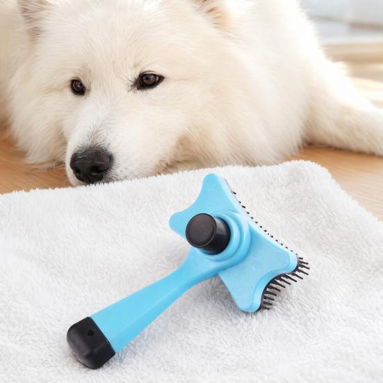 Self-cleaning Dog Grooming Brush, Pet Detangling Brush with Anti-Slip Handle, Pet Shedding Comb for Long Short Haired Cats Dogs Loose Fur Removal