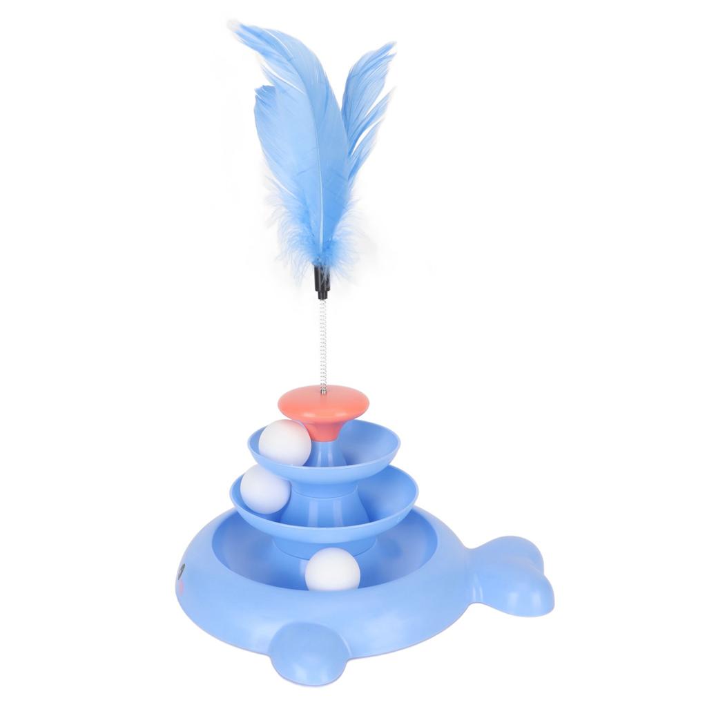 Cat Ball Tower Toy 3 Level Detachable Pet Track Interactive Toy with Teasing Feather for Kitten
