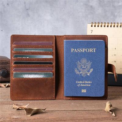 Unisex Vintage Crazy Horse Leather Passport Wallet Genuine Leather Card Holder with Buckle Multi-Card Slots Coin Pocket Ready Stock for Travel