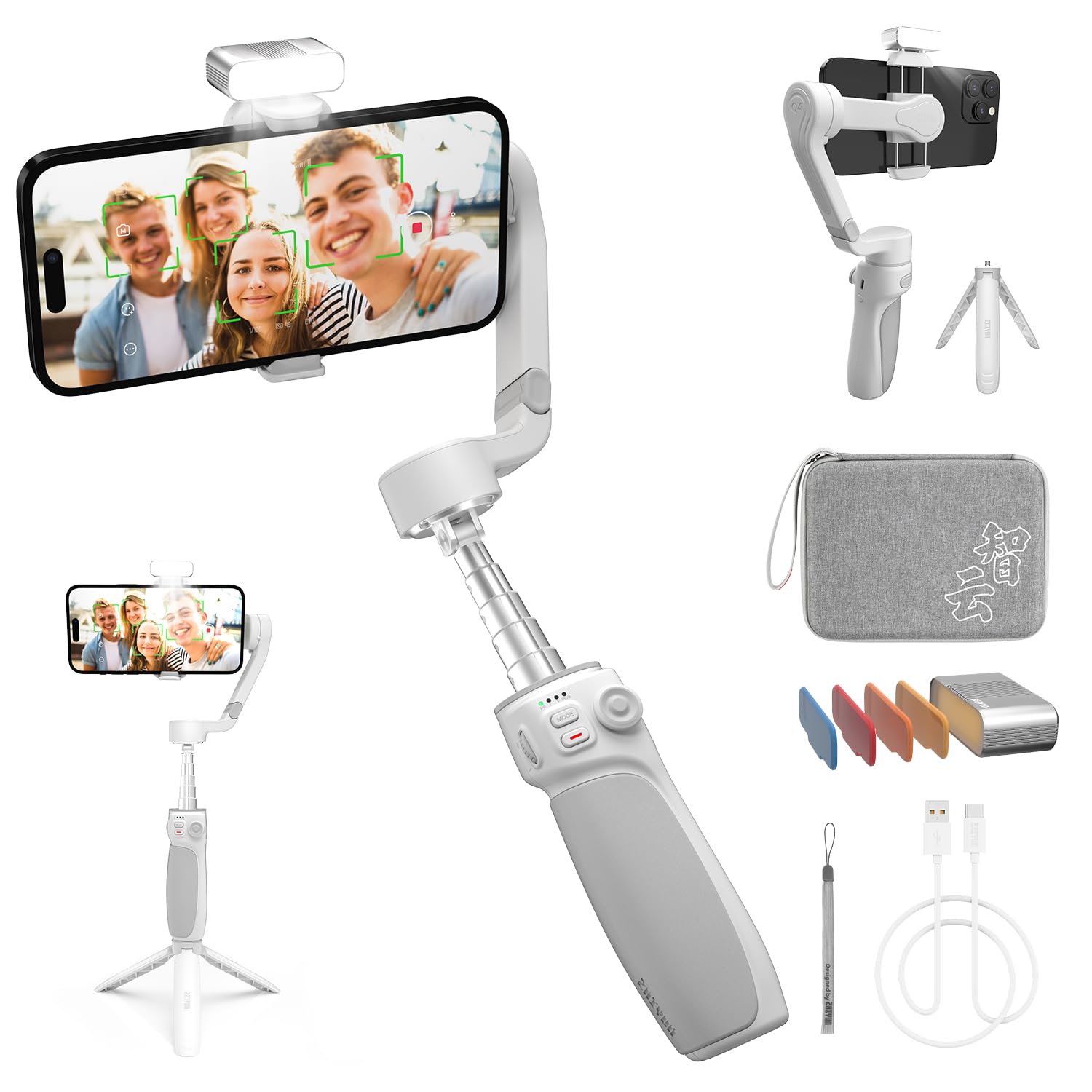 

ZHIYUN SMOOTH Q4 Smartphone Gimbal with Image Extension Portable Mini Compatible with 3-Axis Stabilizer, Foldable, Stabilization, Built-in Rod, белый