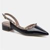 Spring and summer new nude one-word buckle with pointed head rivet bag head sandals women's summer outer wear thick heel medium heel single shoes