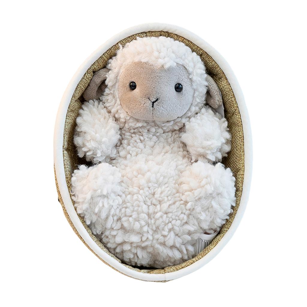 Plush Stuffed Animal Toy with Woven Basket Bed for Children's Gift Decorative Soft Doll