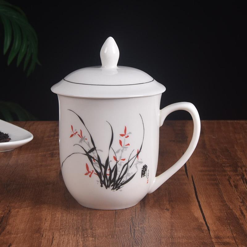 Meilan Bambus Chrysantheme Keramische Teetasse Große Kapazität Haushalt Wasserbecher Büro Deckel Konferenzbecher Gastfreundschaftsbecher Geschenkbecher