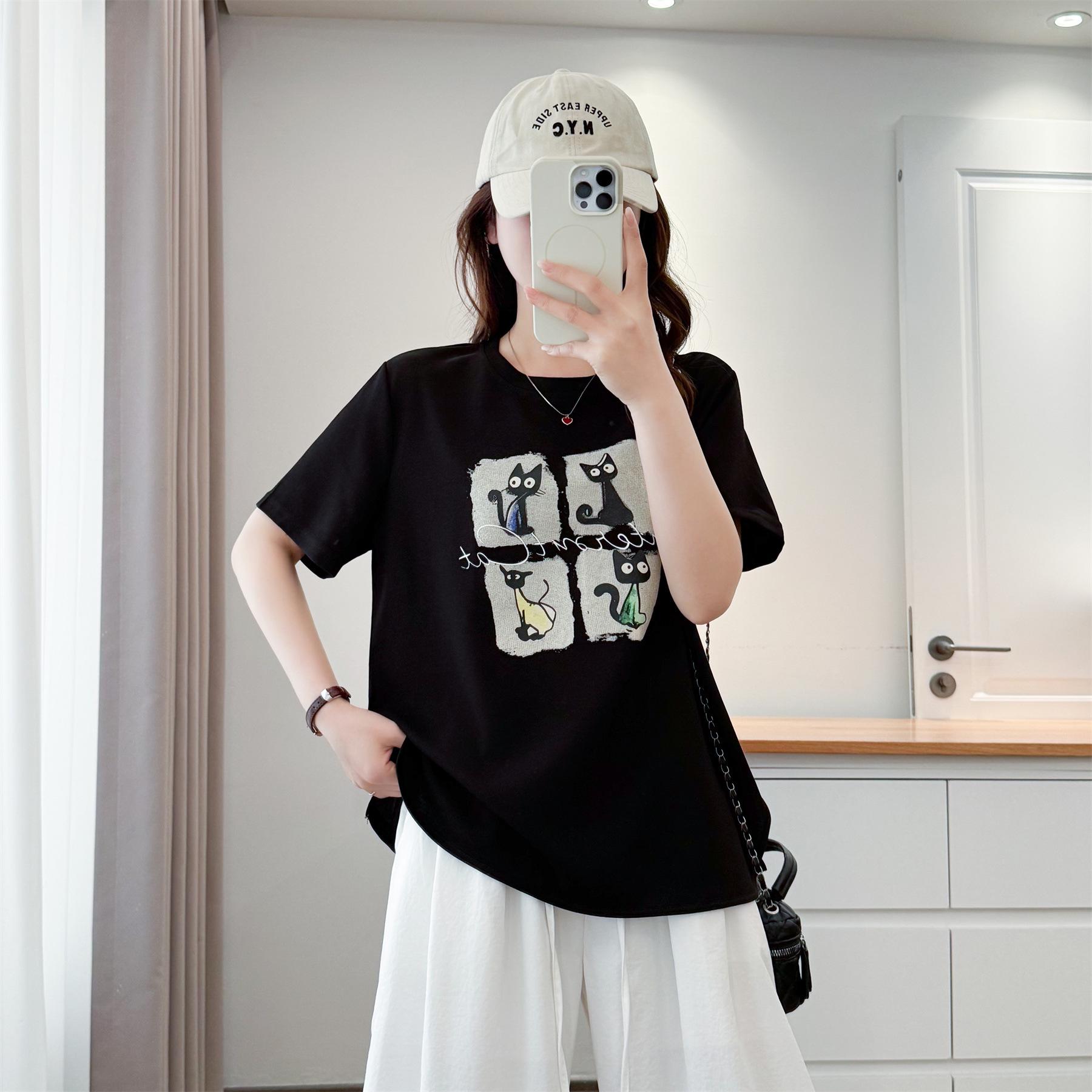 

2026 Women s Plus Size Short Sleeve Casual Cotton T-Shirt - Mamba Print, Slimming, Versatile Fashion Top XL чорний