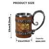 Viking Beer Mug Stainless Steel Cup with Resin Craft, Medieval Theme Tankard for Bar Decor, Unique Gifts for Men, Halloween Gift