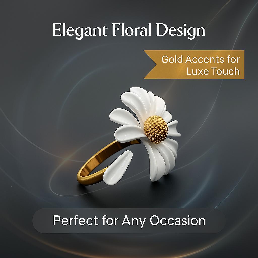Korean Daisy Flower Elegant Opening Rings Women Adjustable Wedding Party Engagement Finger Rings Statement Jewelry Gift