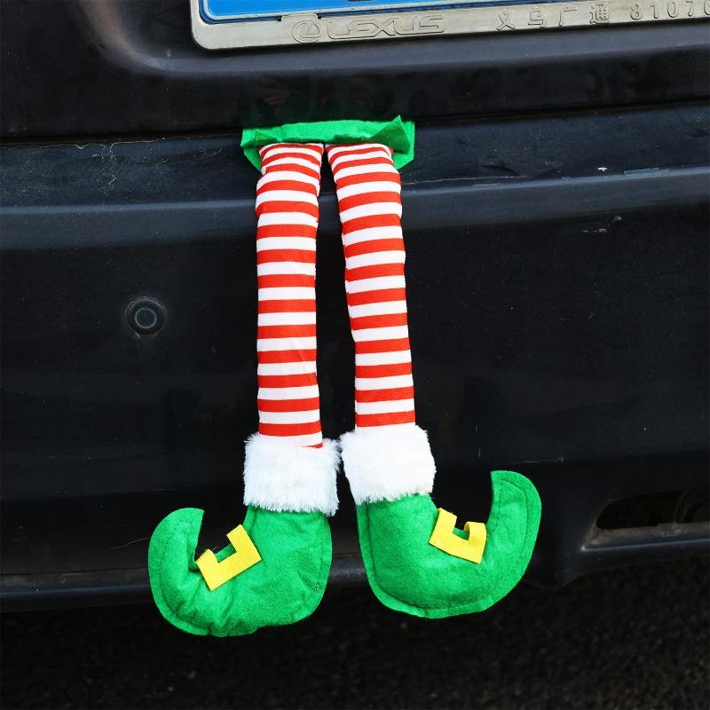 Christmas Striped Fabric Hanging Ornament Christmas Tree Decoration Plush Santa Claus Elf Legs Home Hanging Ornament  Car Decor