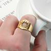 Kinitial April Stainless Steel Sun Signet Ring Sunflower Ring Round Signet Ring Stainless Steel Ring Ladies Simple Rin