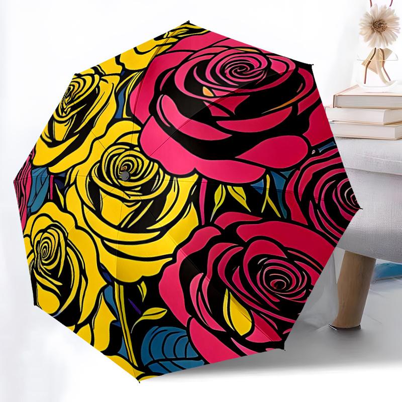 1pc Roses FlowersAutomatic Open/close Umbrella, 8-Rib Sturdy Structure, Portable Travel Umbrella, Parties, Everyday Usec58