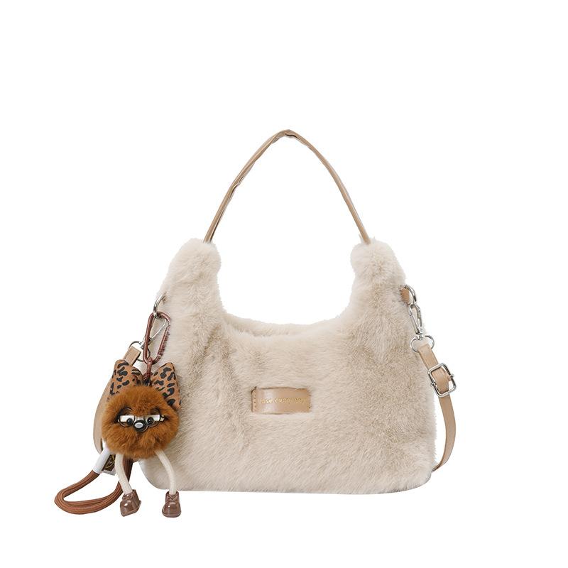 

Trendy Fluffy Shoulder Bags for Women Crossbody Storage Bag Fashi Winter Value Textured Casual and Simple Design Cosmetic Bag