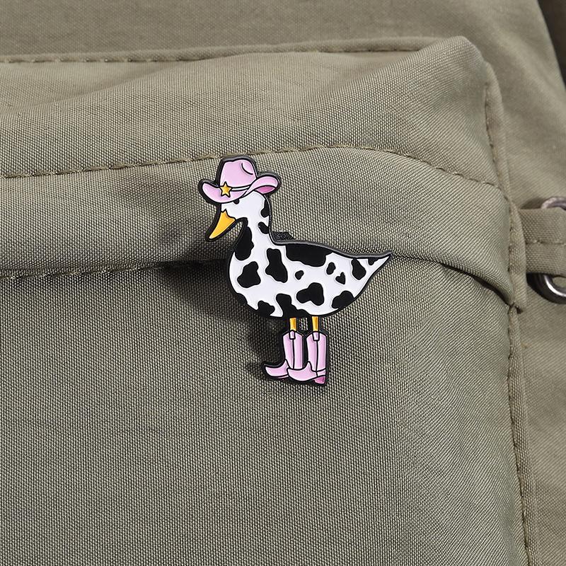Pink Cow Cowgirl Duck Enamel Pin Western Duck Cowboy Boots Silly Goose Animal Brooch Lapel Badge Funny Jewelry Gift For Friends