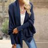 Women Cardigan Coat Collarless Batwing Long Sleeve Open Front Knitting Coat Elastic Cuffs Solid Color Loose Fit Knitted Cardigan
