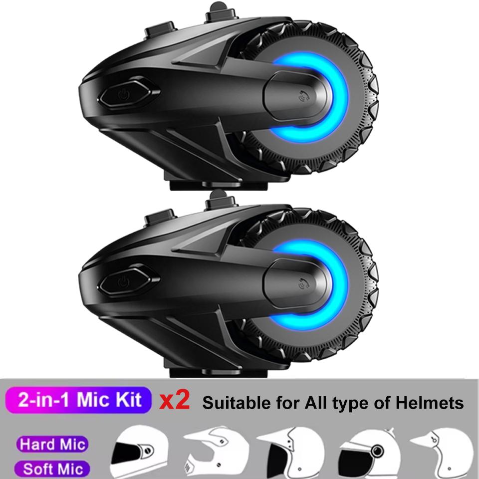 1/2pcs Motorcycle Intercom Headset Helmet For 2 Riders Intercommunicator Moto 500M Waterproof Music Sharing Interphone