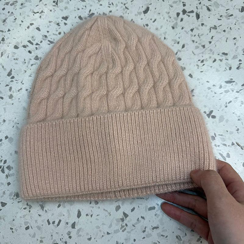 Rabbit fur women's twisted wool hat autumn and winter windproof and warm bald hat outdoor casual pullover hat