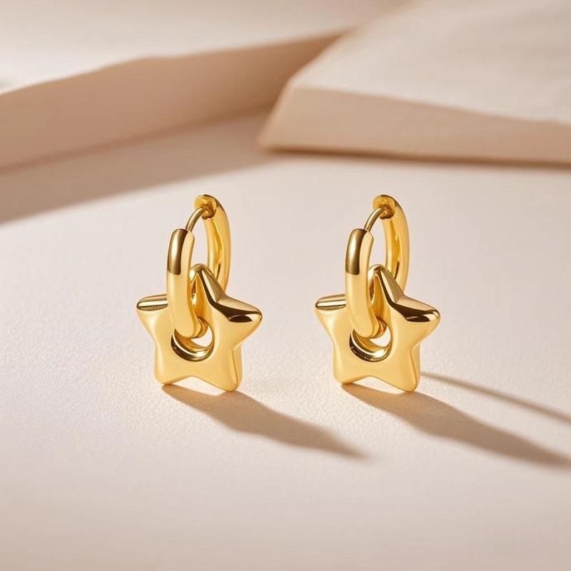 EVISPOL Punk Stainless Steel Huggie Hoop Earrings For Women Moon Star Heart-shaped Drop Earrings Cartilage Piercing Jewelry
