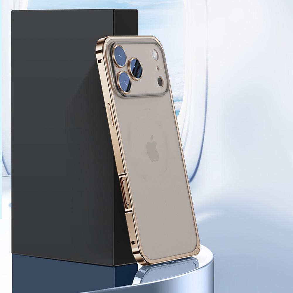 For iPhone 17 Pro Metal Clear Case Safety Lock Matte Anti-Fingerprint Back Cover