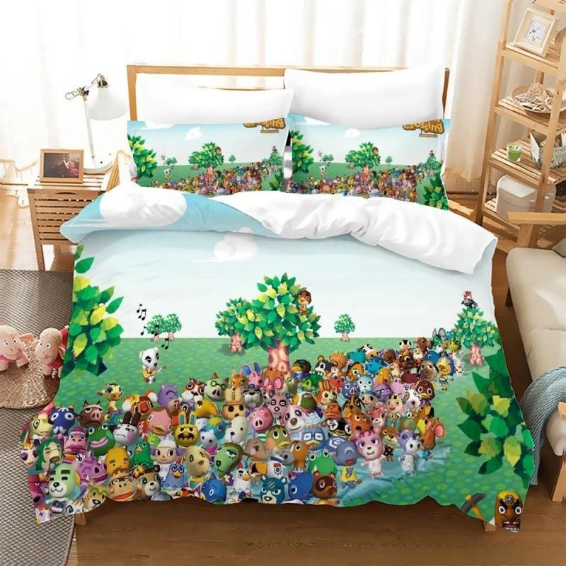 Impresión 3D Animal Dibujos Animados Crossing Juego Juego de Cama Doble Twin King Funda Nórdica Edredón Funda de Almohada Niños Niñas Adultos Dormitorio