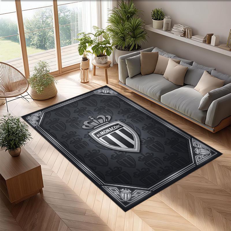Monaco FC Soccer Football Pattern Soft Area Rug Non Slip Indoor Floor Carpet Sports Decor Mat for Bedroom