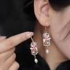 Orchid Earrings: Pink & Blue Song Dynasty-Inspired Cheongsam, Classical High-End Style.