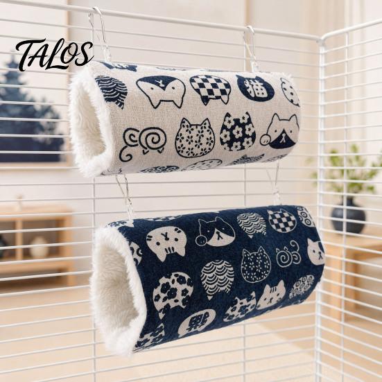 Túnel Acogedor para Mascotas Cama para Hámster, Túnel Escondite para Cobayas, Estampados Lindos de Gatos, Escondite Colgante Lavable Forrado de Felpa, Accesorio para Jaula para Petauro del Azúcar