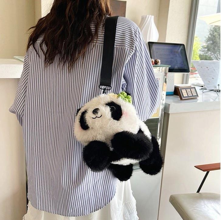 Animal Fluffy Panda Shape Plush Single Shoulder Crossbody Bag Gifts Fashion
