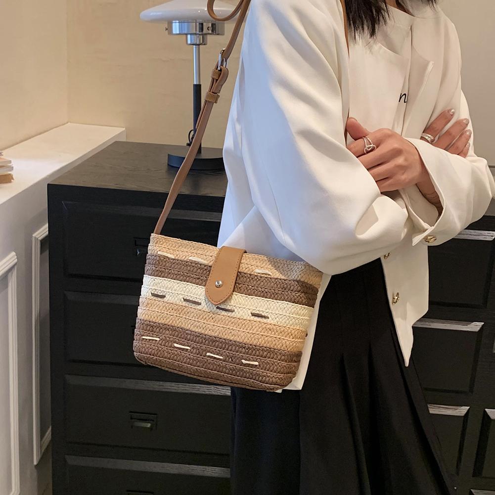 Summer Beach Woven Crossbody Bag Straw Weaving Shoulder Bag 2025 Raffia Zipper Handbag Boho Rattan Hand-Woven Travel Satchel Bag