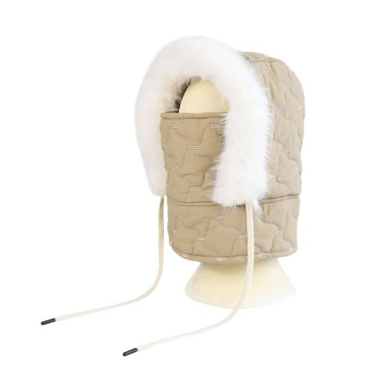 Lei Feng Hat with Soft Plush Inner Fluffy Fur Edge Winter Face Guard Head Cap Adjustable Drawstring Headgear