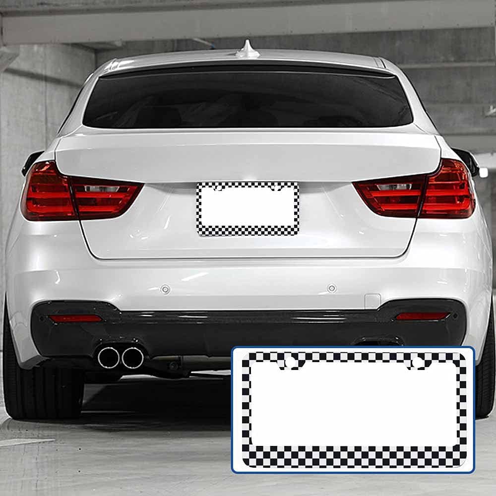 Decorative License Plate Frame Black and White Checkerboard Car Tag Frame Aluminum Auto License Plate Holder for Men Women