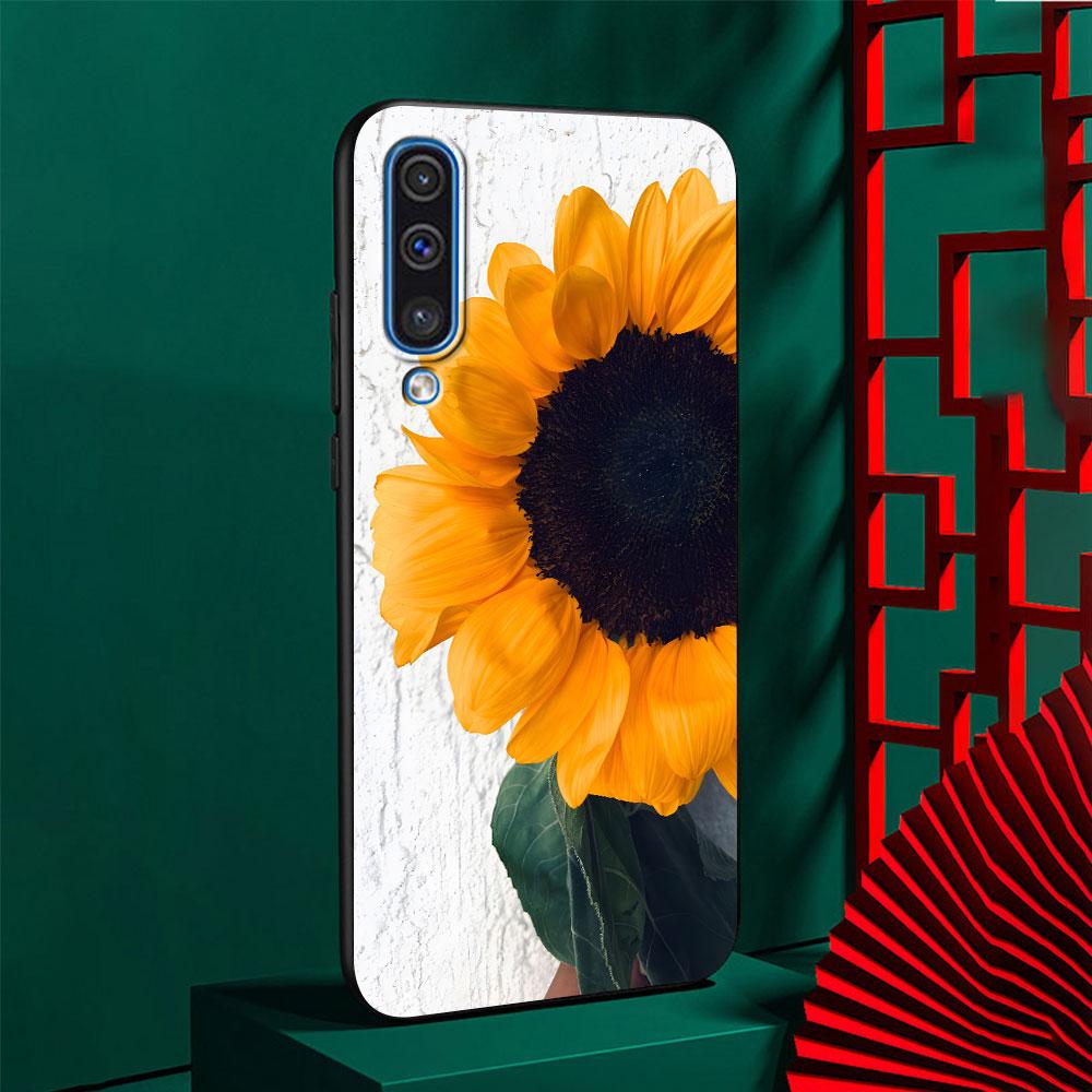 Summer Daisy Sunflower Floral Flower Case for Samsung Galaxy A10s A50 A50s A02s A03s A20 A30 A20e A70 A70s A20s A30s Black Cover