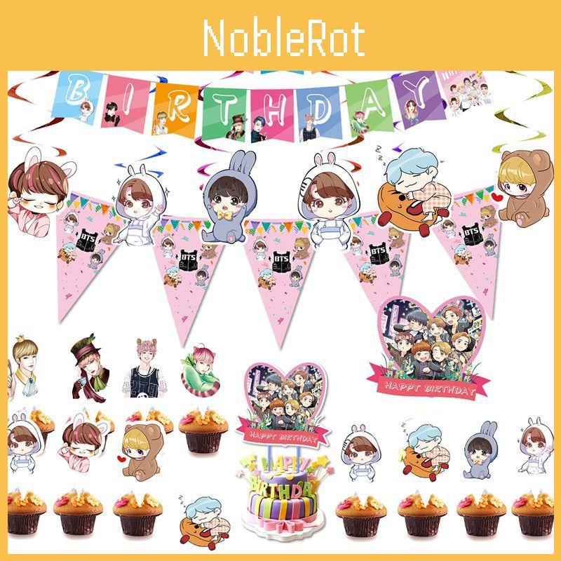 Vibrant Bts Bangtan Boys Birthday Party Supplies Decor With Happy Birthday Banner And Cake Topper