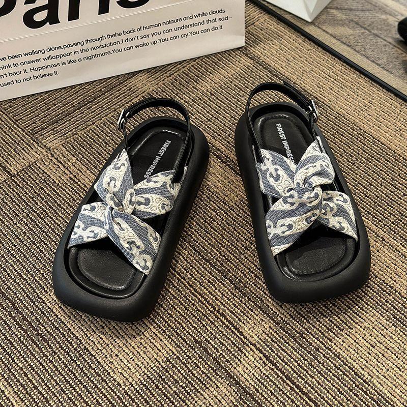 Black Platform with Skirt Sandals Women's New Spring French Fairy Style Roman Shoes