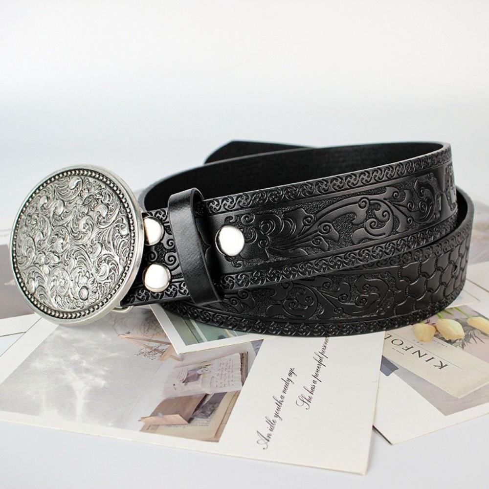 PU Leather Western Cowboy Belt Vintage Waist Belt Fashion Buckle Belt  Men Women
