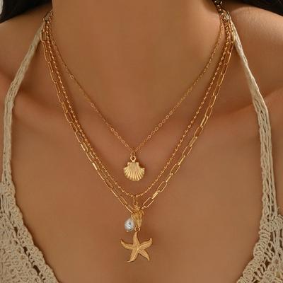 Halskette, Nischen-High-End-Metallschmuck, Seestern-Anhänger, Accessoire, Windmuschel-Halskette.