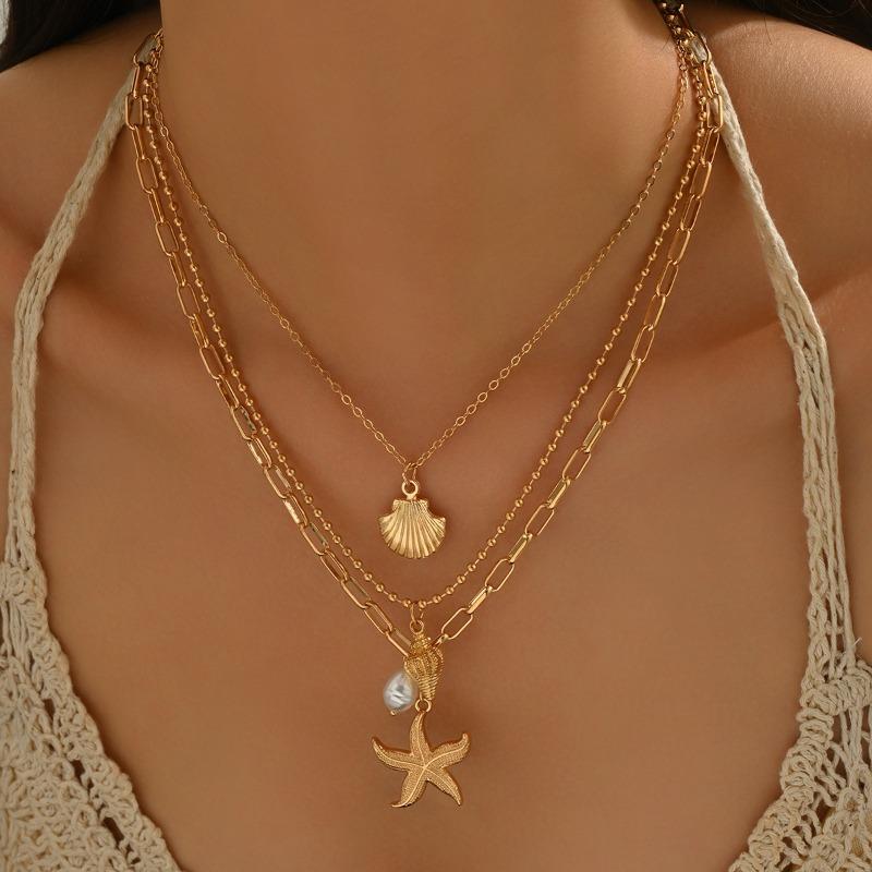 Necklace, niche high-end metal jewelry, starfish pendant, accessory, wind conch shell neck chain.