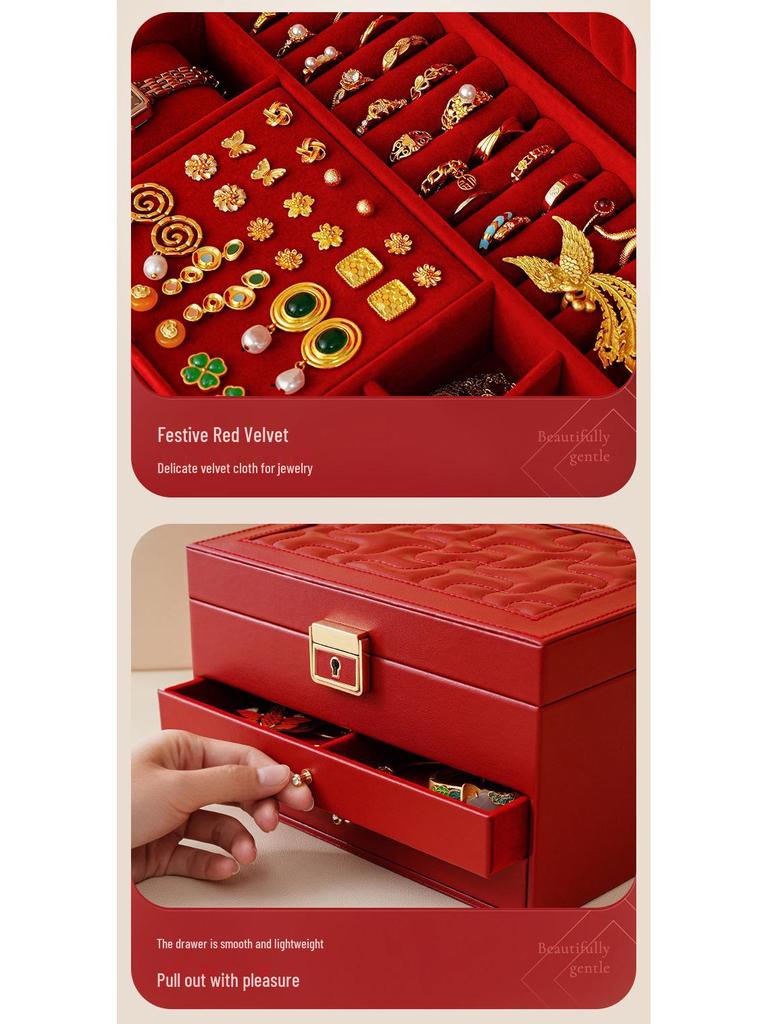 Multilayer Leather Wedding Jewelry Storage Box with Drawers for Necklaces and Rings