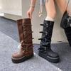 Height-increasing Spice Girl Wasteland Wind Boots Autumn and Winter New Slope Heel Pleated Pile Tall Pants Boots Female Merad