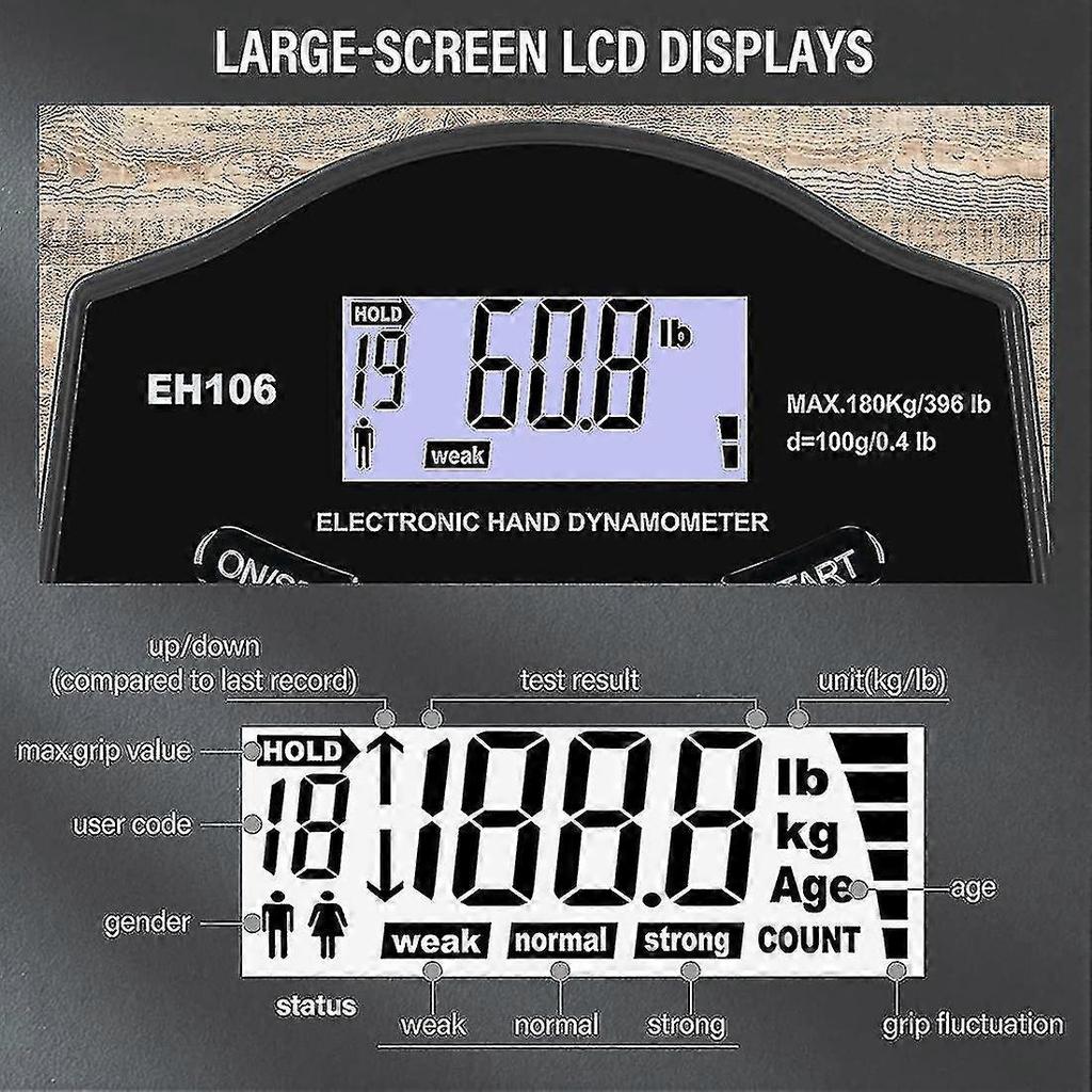 Srbtv-grip Strength Tester, 396lbs/180kg Digital Hand Dynamometer Grip Strength Meter Usb Lcd Screen Hand