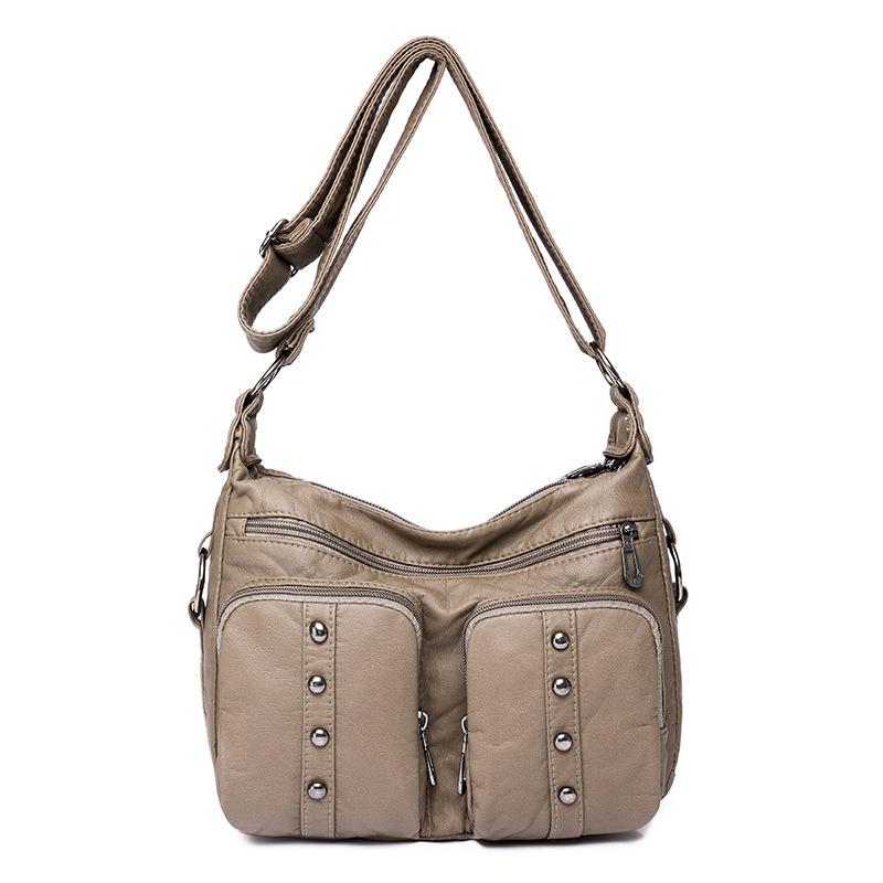 Fashionable and Fashionable Mother Bag Lightweight Simple Washing European and American Retro Small Square Bag Soft Leather Female Bag Mother-in-law