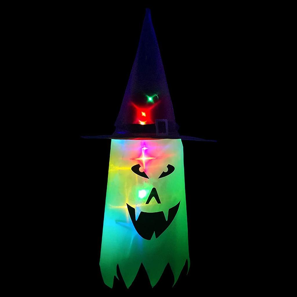 Halloween Ghost LED Hat Pendant Dangling Wizard Light Decora for Home Outdoor Railing Flying Ghosts Window Wall Scary Ornament