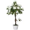 Piante Artificiali Rosa Bianco Floreale in Vaso, Piante Finte per Arredamento Interno Casa, 90cm