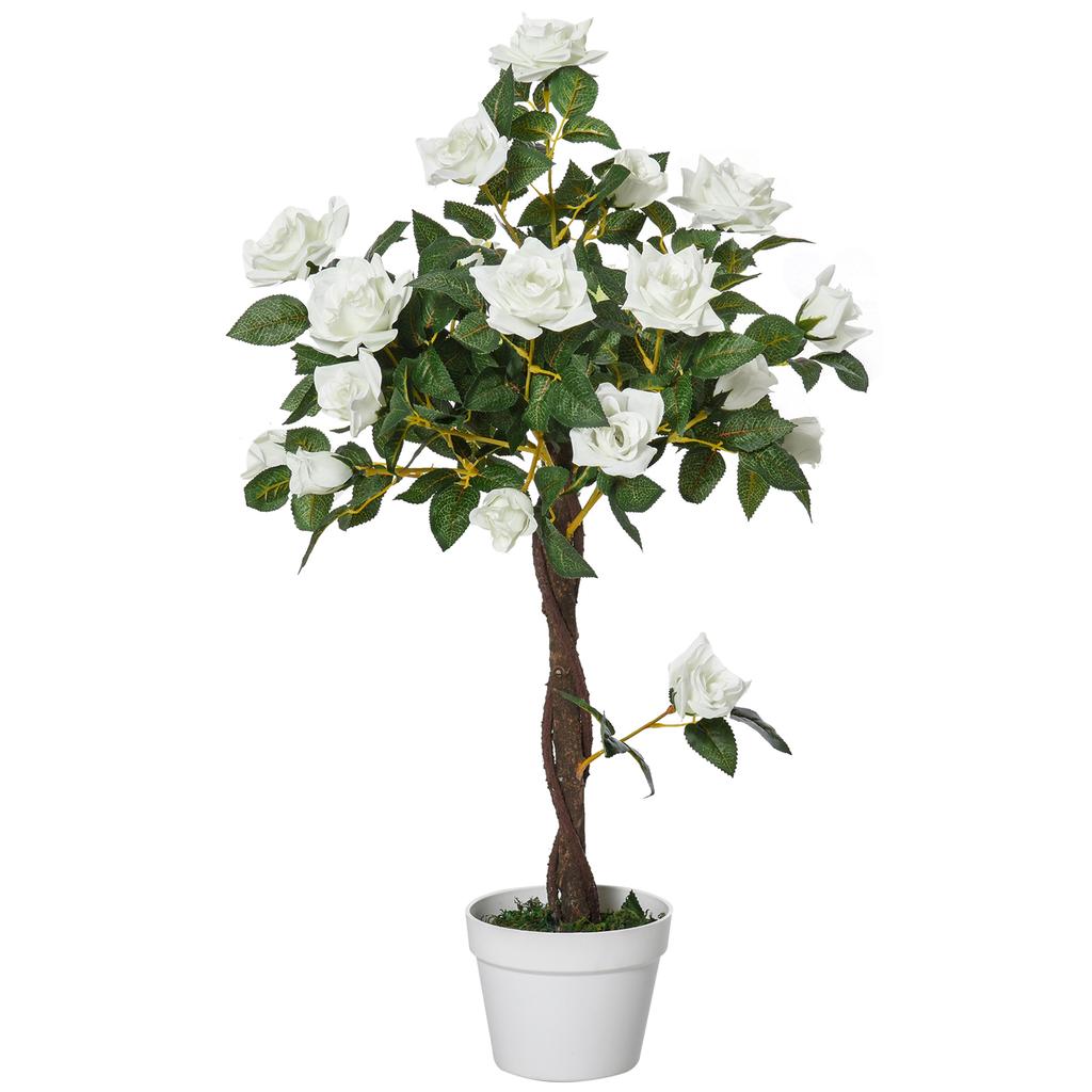 Piante Artificiali Rosa Bianco Floreale in Vaso, Piante Finte per Arredamento Interno Casa, 90cm
