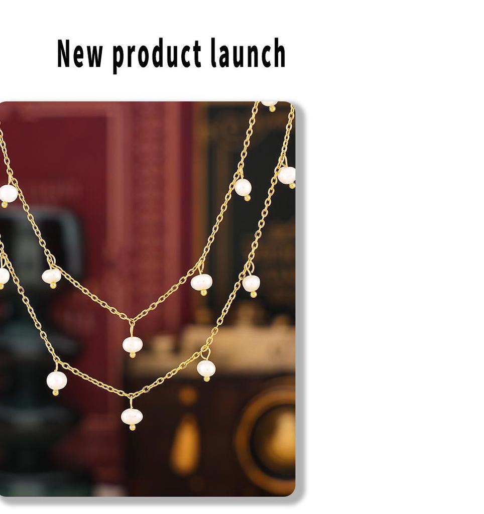 Brand Freshwater Pearl Clavicle Necklace with 18k Gold-Plated Titanium Steel in Simple Sweet Style