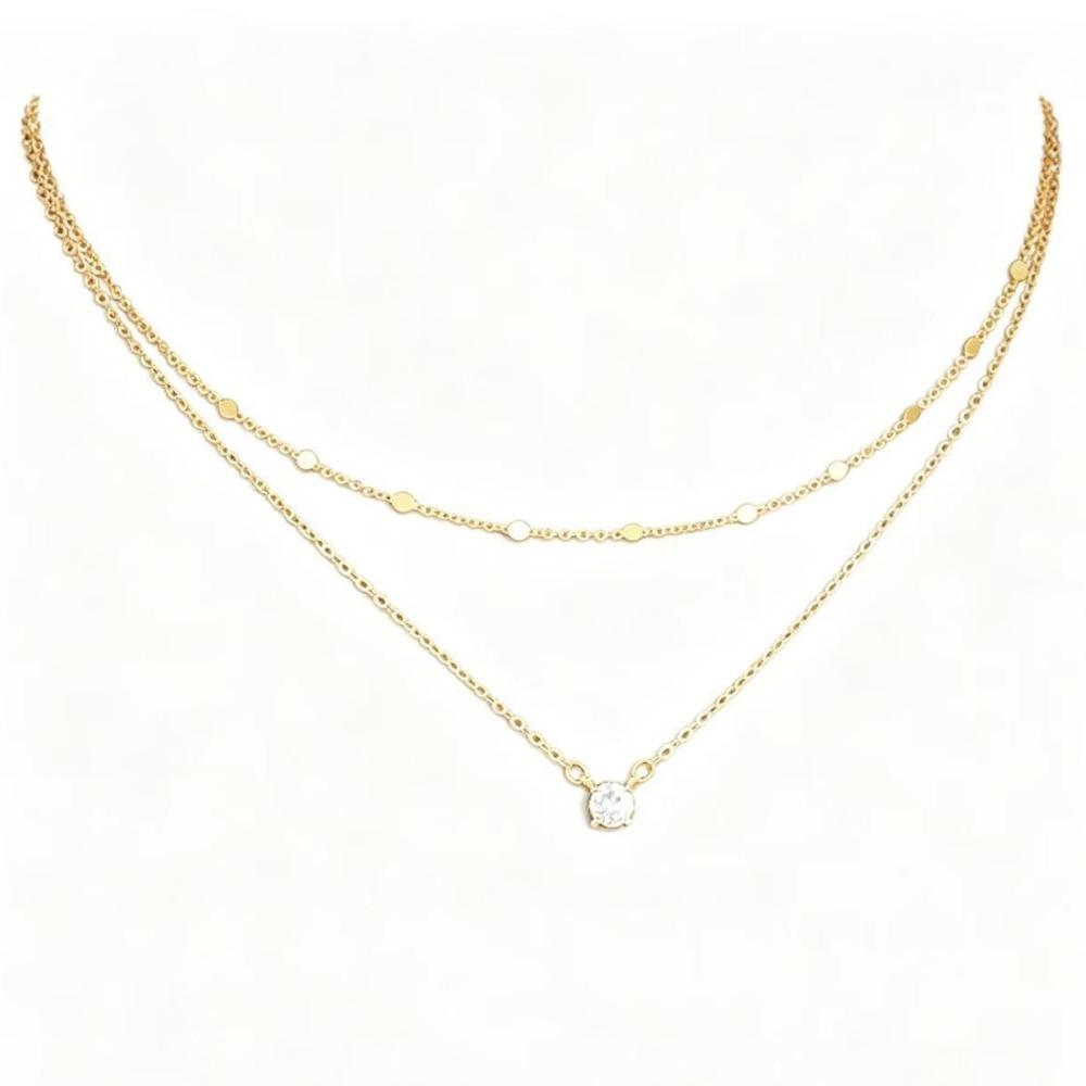 14K Necklace Real Gold Electroplated Two-layer Necklace Simple Versatile Collarbone Chain Layered Pendant Neck Chain Female